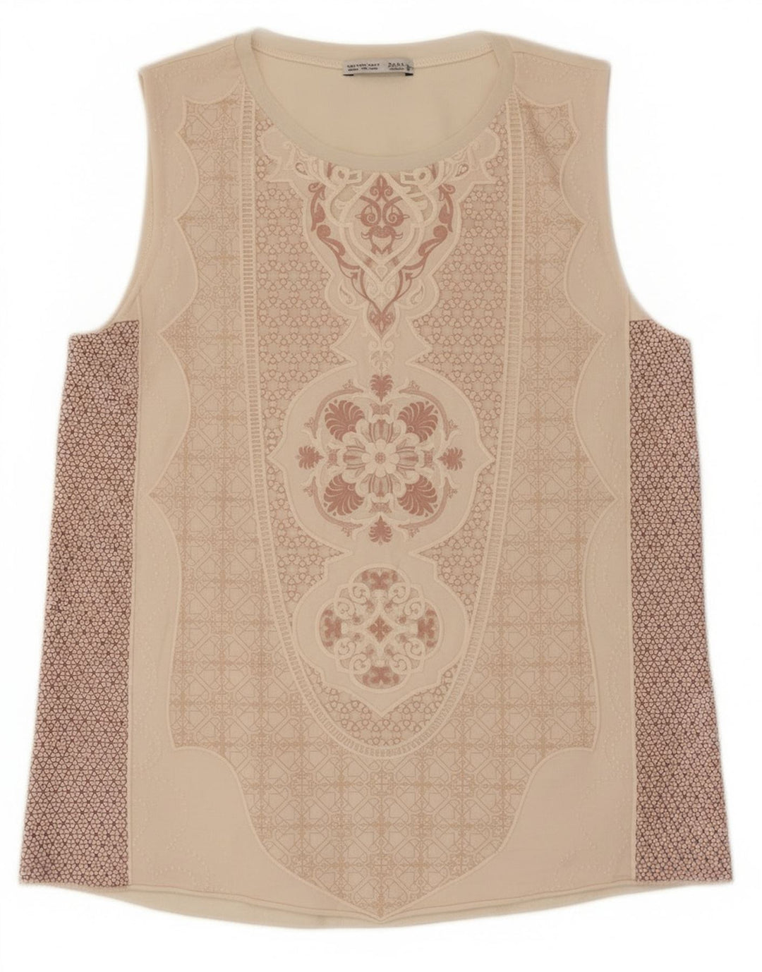Zara Femme Débardeur à Motif Abstrait UK 8 Petit Polyester Beige