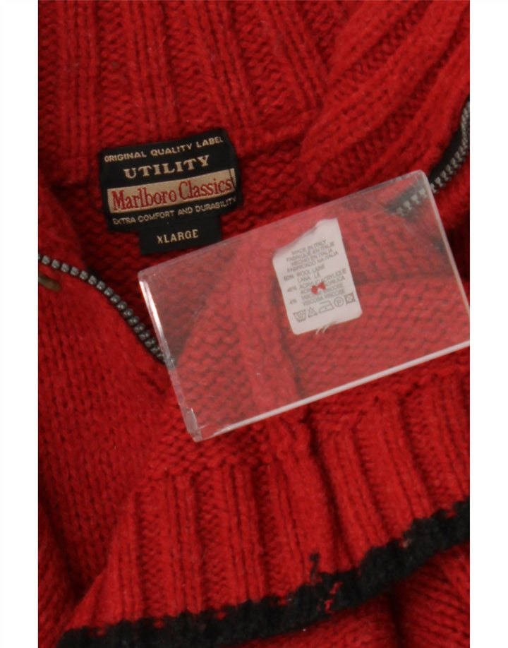 Marlboro Classics Pull à col zippé pour homme XL en laine color block rouge