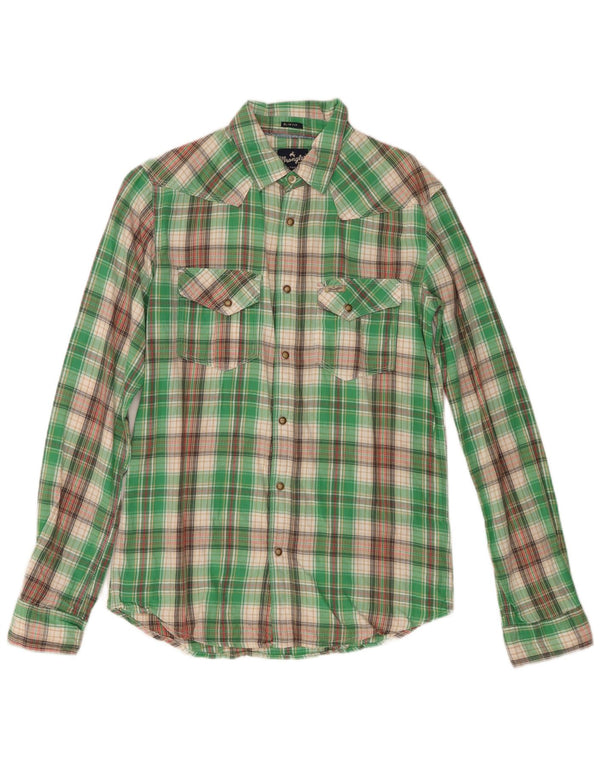 Wrangler Chemise slim en flanelle pour homme en coton à petits carreaux verts