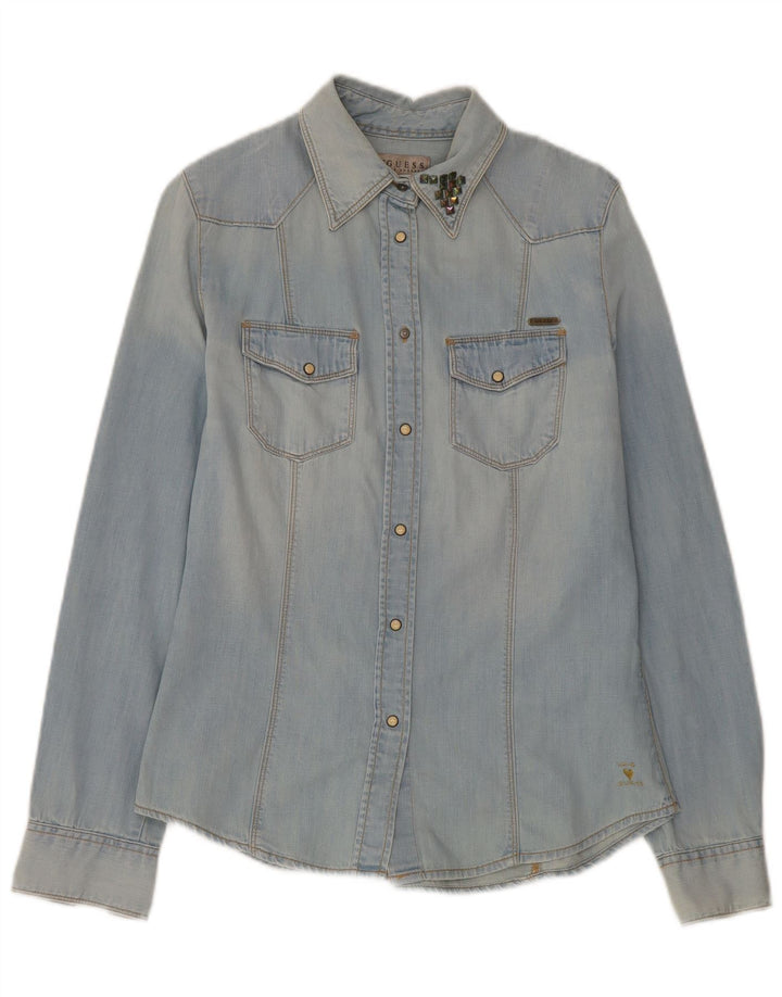 Guess Chemise en jean pour femme UK 10 Petit Bleu Coton