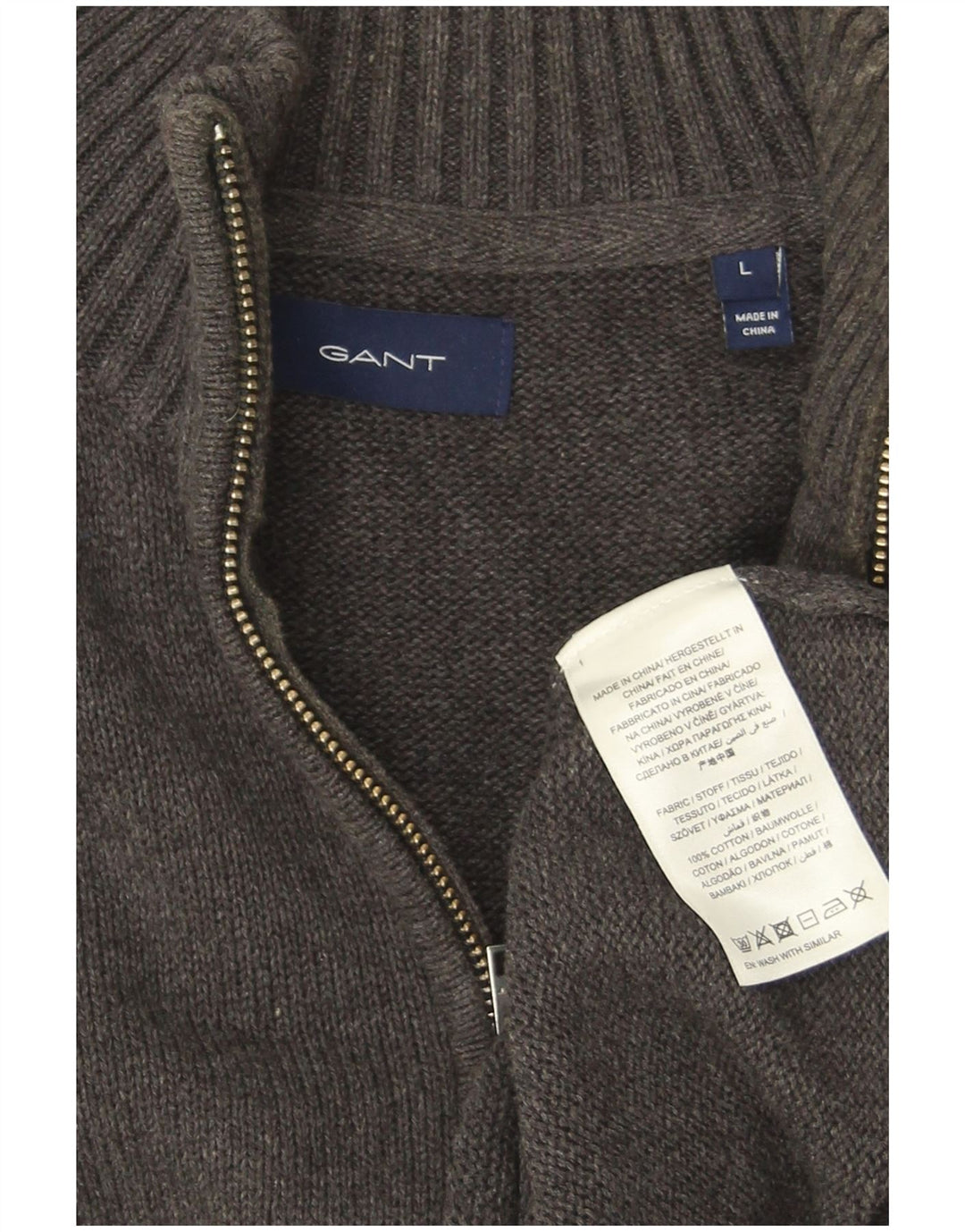 Gant Pull col zippé homme grand gris coton