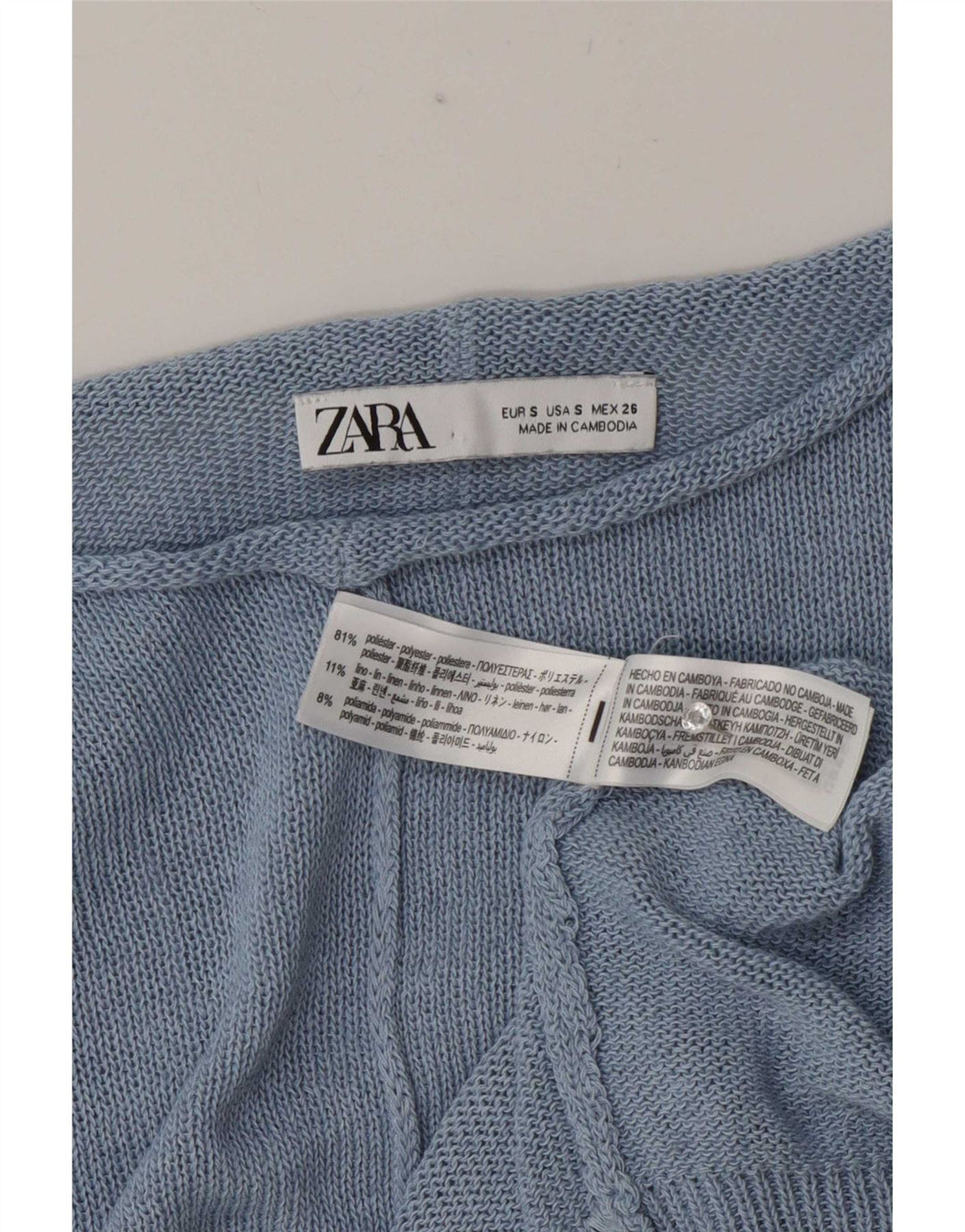 Zara Pull surdimensionné à col bateau pour femme UK 10 Petit Bleu Polyester