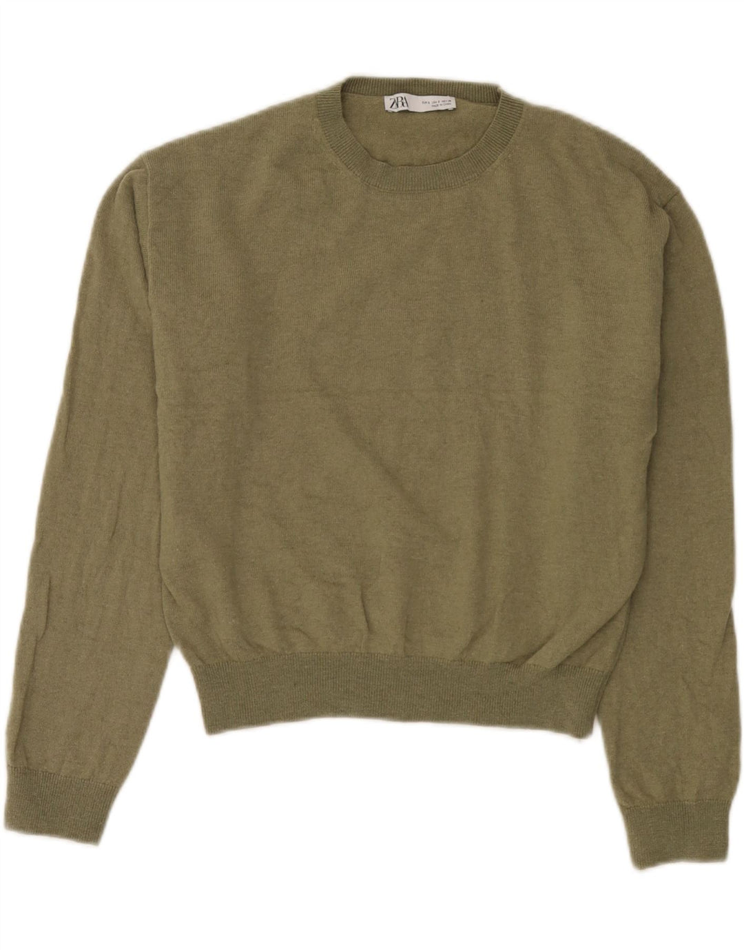 Zara Pull surdimensionné à col rond pour femme UK 10 Petite laine verte