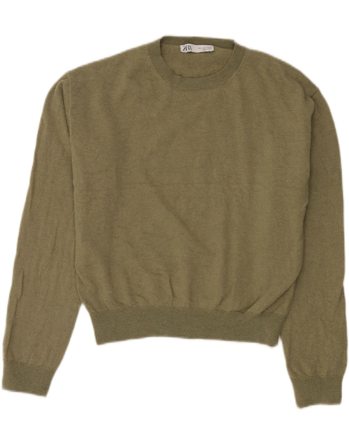 Zara Pull surdimensionné à col rond pour femme UK 10 Petite laine verte