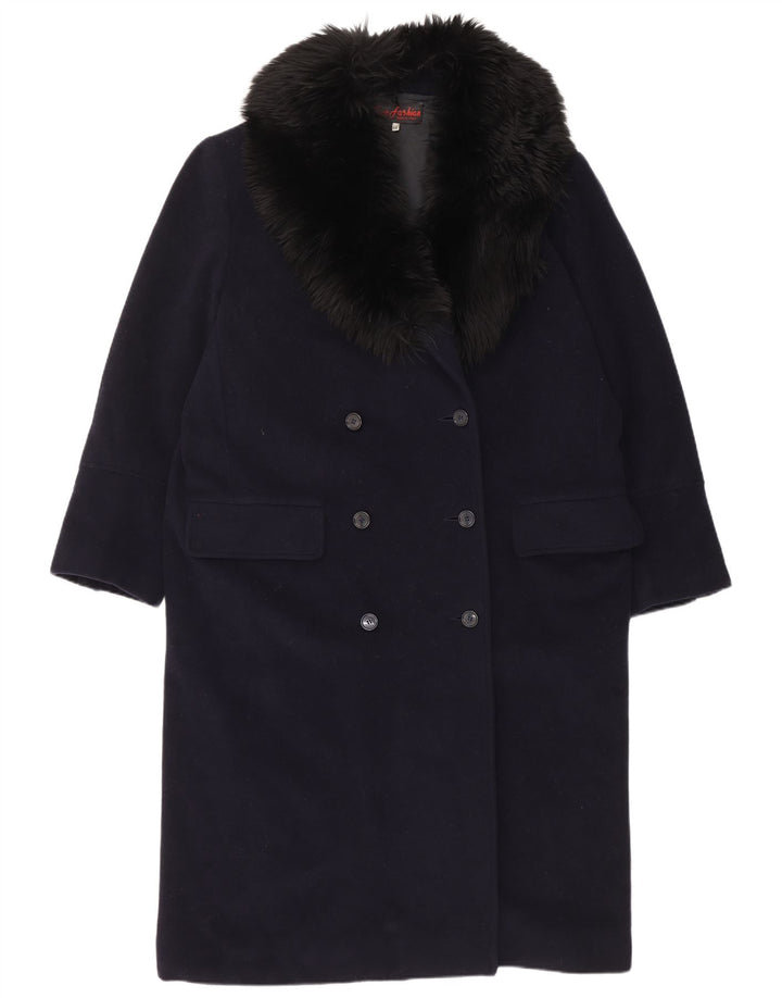 vintage Femme Double Breasted Manteau IT 48 XL Laine Bleu Marine