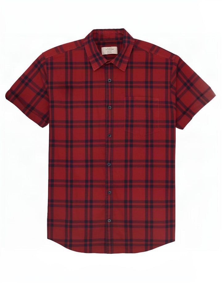 Jack & Jones Chemise à Manches Courtes Homme Rouge Moyen Coton à Carreaux