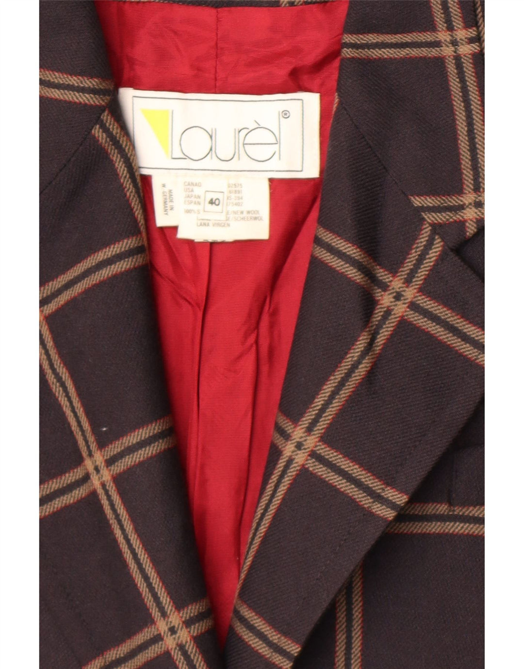 Laurel Veste blazer longue à 3 boutons pour femme EU 40 Marron moyen à carreaux