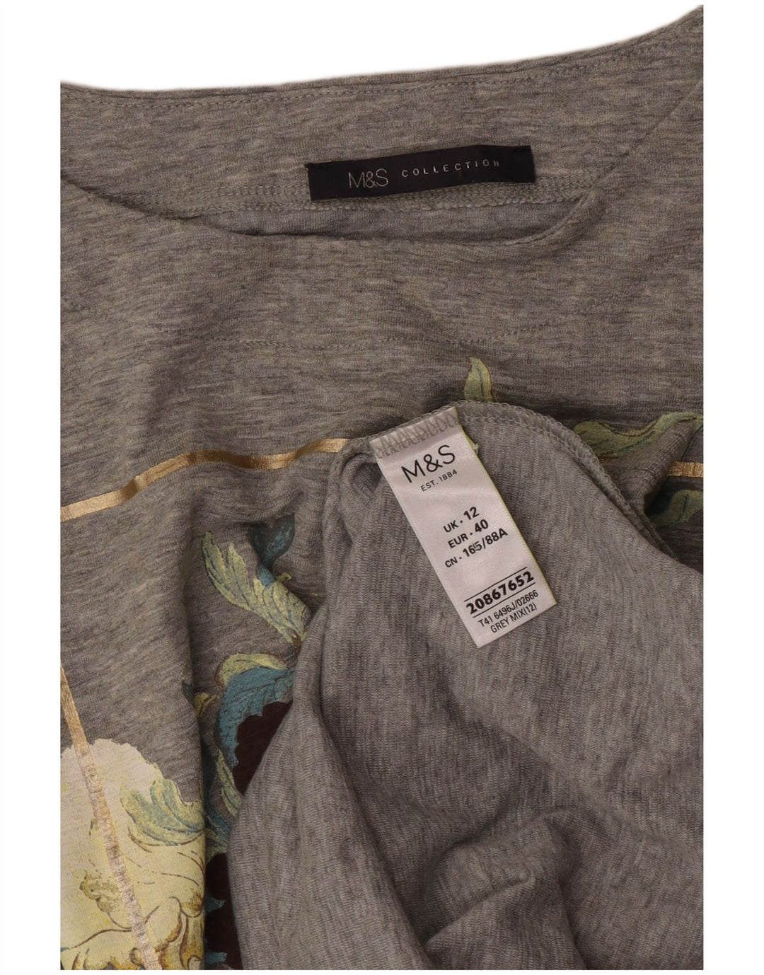 Marks & Spencer Haut graphique à manches longues pour femme UK 12 Gris moyen floral
