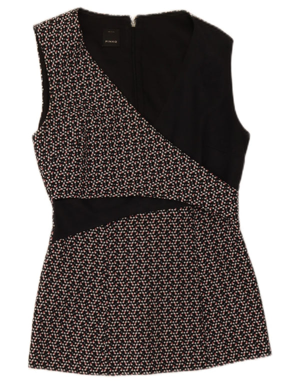 Pinko Womens Sleeveless Blouse Top UK 8 Small Black Geometric Cotton
