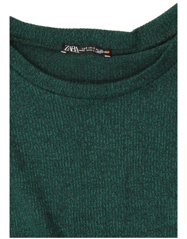 ZARA Femme Pull Col Bateau UK 10 Petit Vert