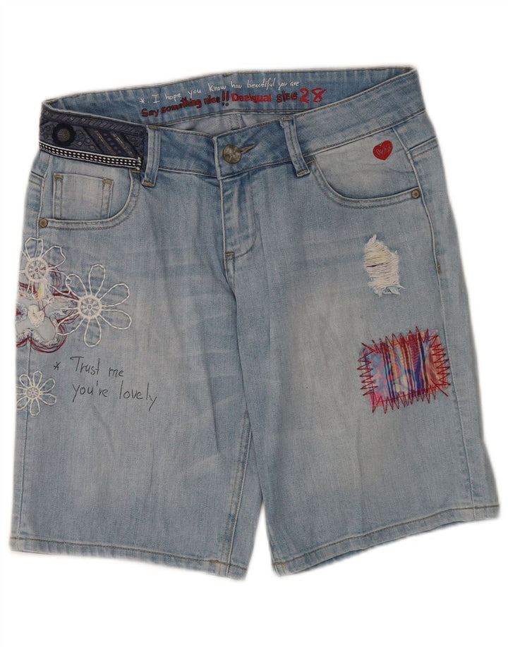 Desigual Short en jean effet vieilli graphique W28 bleu moyen floral pour femme