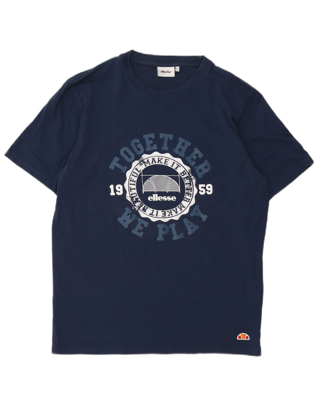 Ellesse Homme T-Shirt Graphique Haut Large Bleu Marine Coton