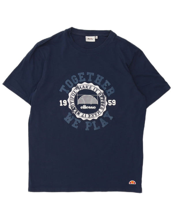 Ellesse Homme T-Shirt Graphique Haut Large Bleu Marine Coton