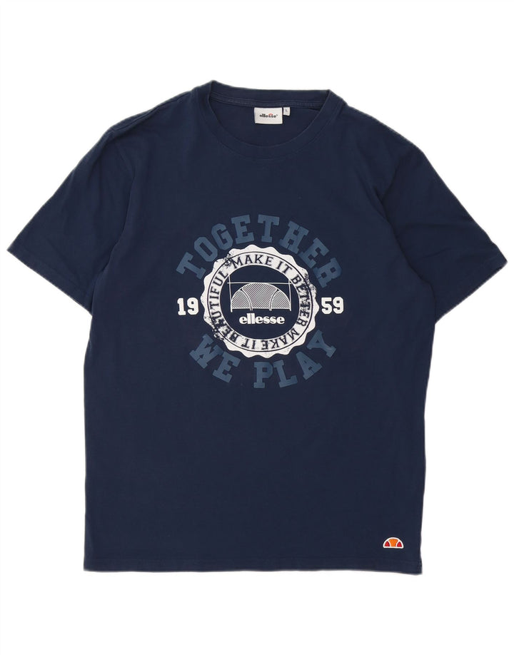 Ellesse Homme T-Shirt Graphique Haut Large Bleu Marine Coton
