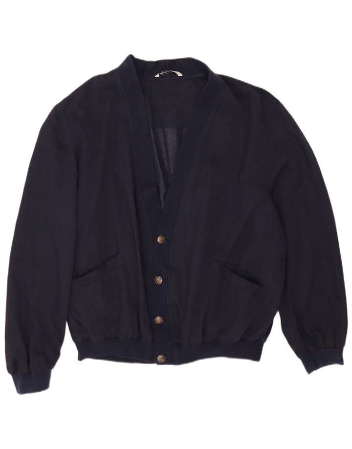 vintage Mens Bomber Jacket UK 40 Grande Soie Bleu Marine