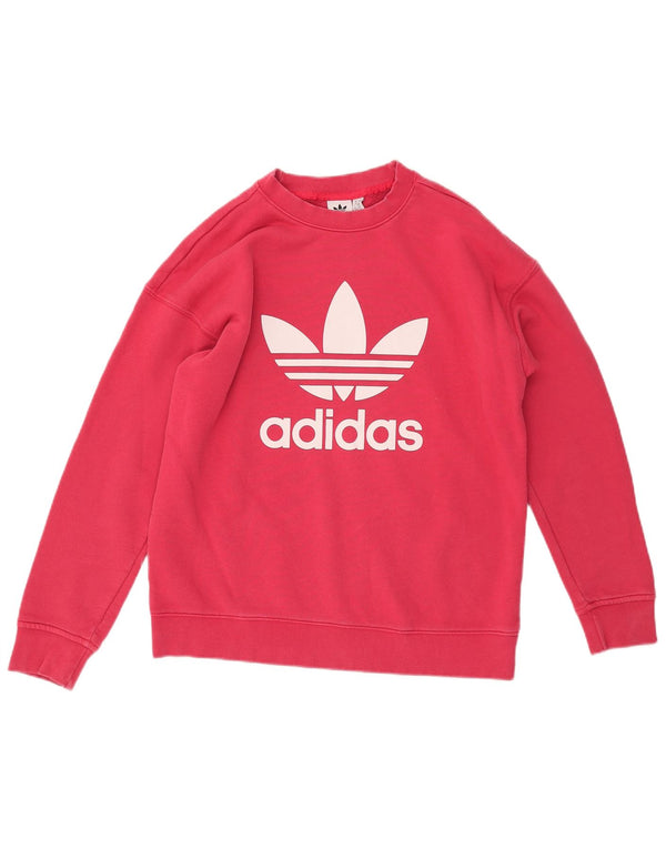 ADIDAS Womens Oversized Graphic Sweatshirt Jumper UK 10 Small Pink Cotton
