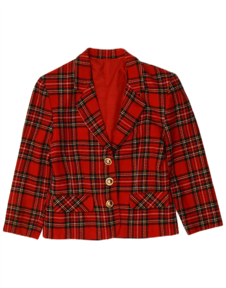 vintage Femme 3 Bouton Blazer Veste UK 14 Moyen Rouge Check
