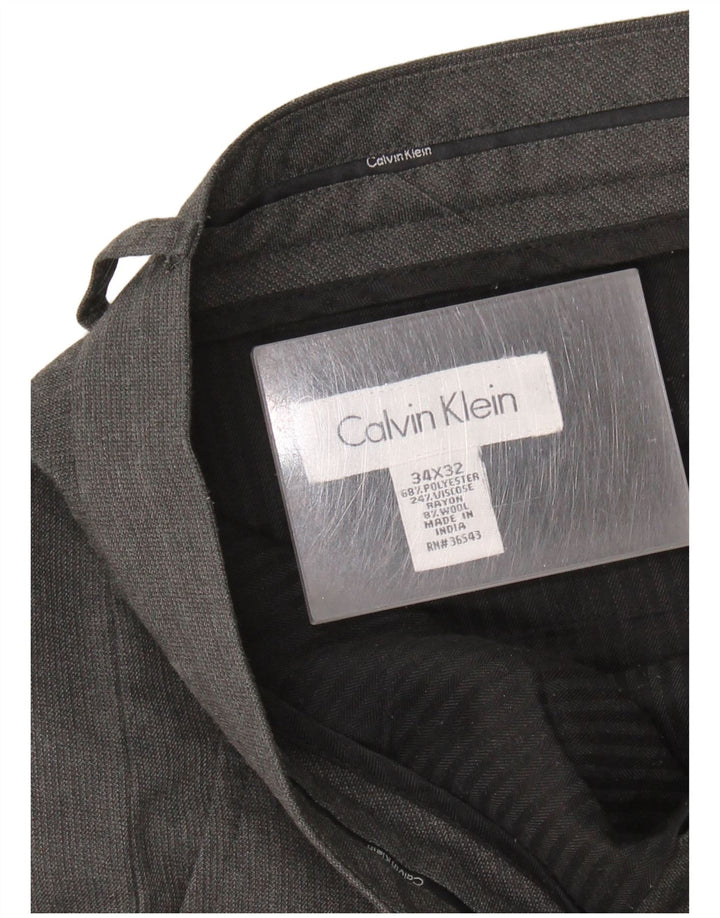 CALVIN KLEIN Pantalon de Costume Droit Homme W34 L32 Gris Polyester