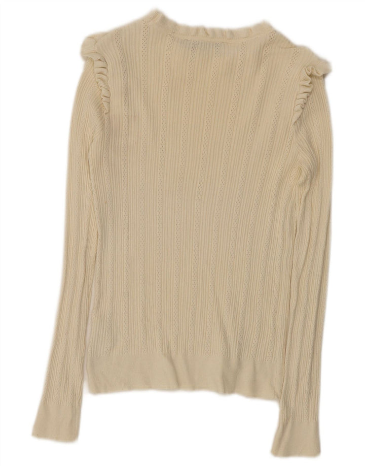 Oasis Haut à manches longues pour femme UK 12 Medium Off White Viscose