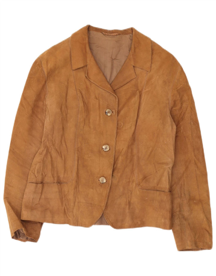 vintage Femme 3 Boutons Blazer En Daim Veste UK 12 Brun Moyen