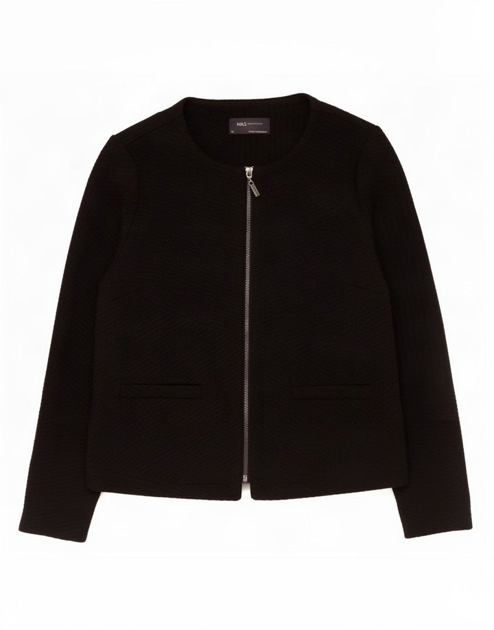 Marks & Spencer Veste blazer zippée pour femme UK 12 Medium Noir Polyester