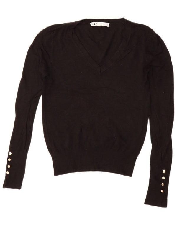 Zara Pull court à col en V pour femme UK 10 Petit Noir