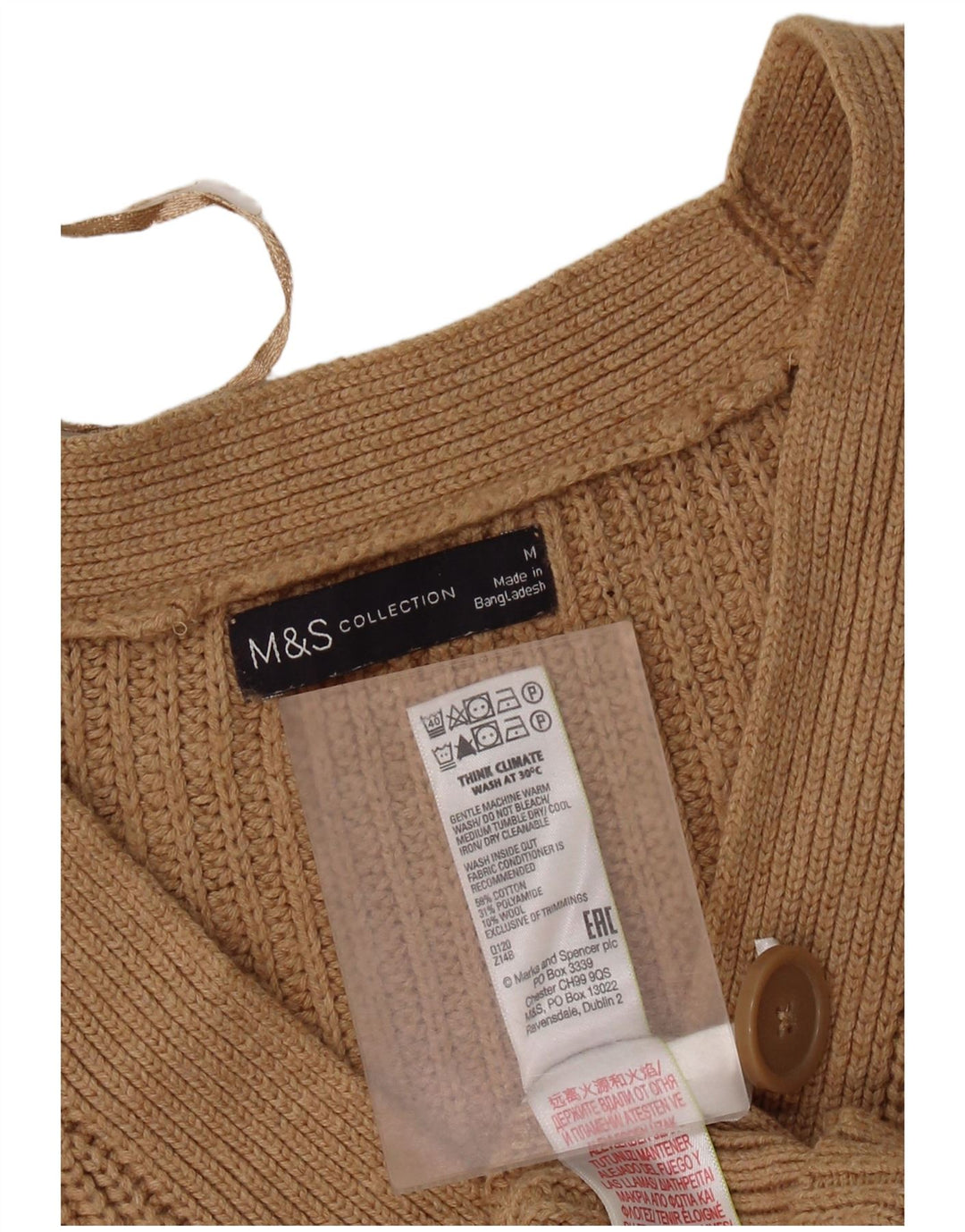 Marks & Spencer Pull cardigan court pour femme UK 14 en coton marron moyen