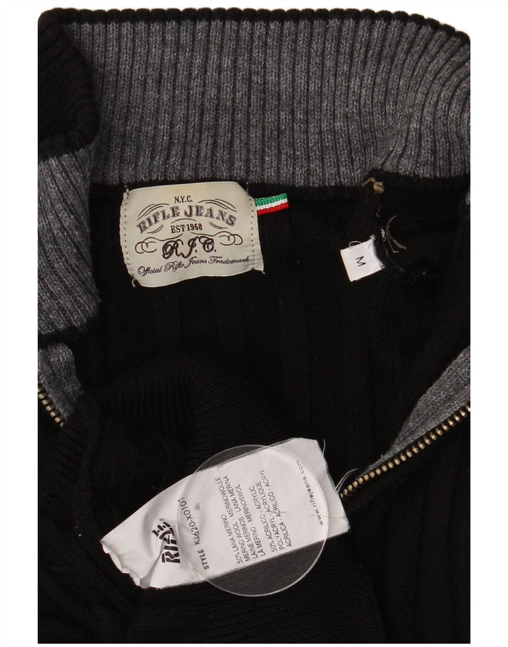 Rifle Pull col zippé pour homme en laine mérinos noir moyen