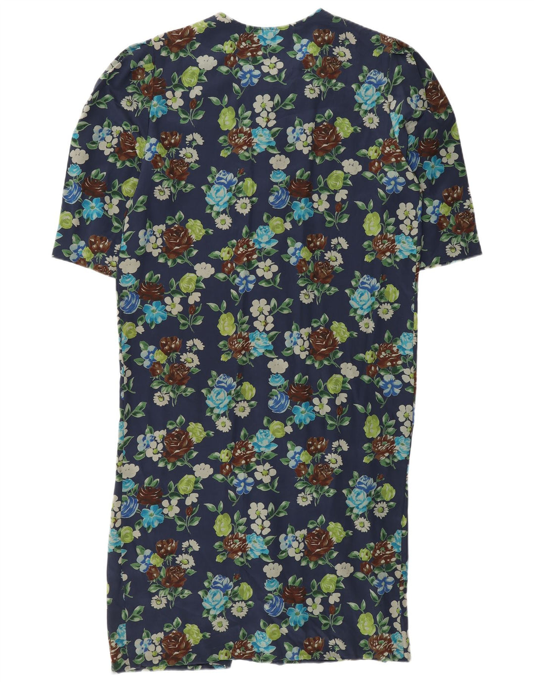 vintage Femme Shift Robe UK 12 Moyen Marine Bleu Floral Soie