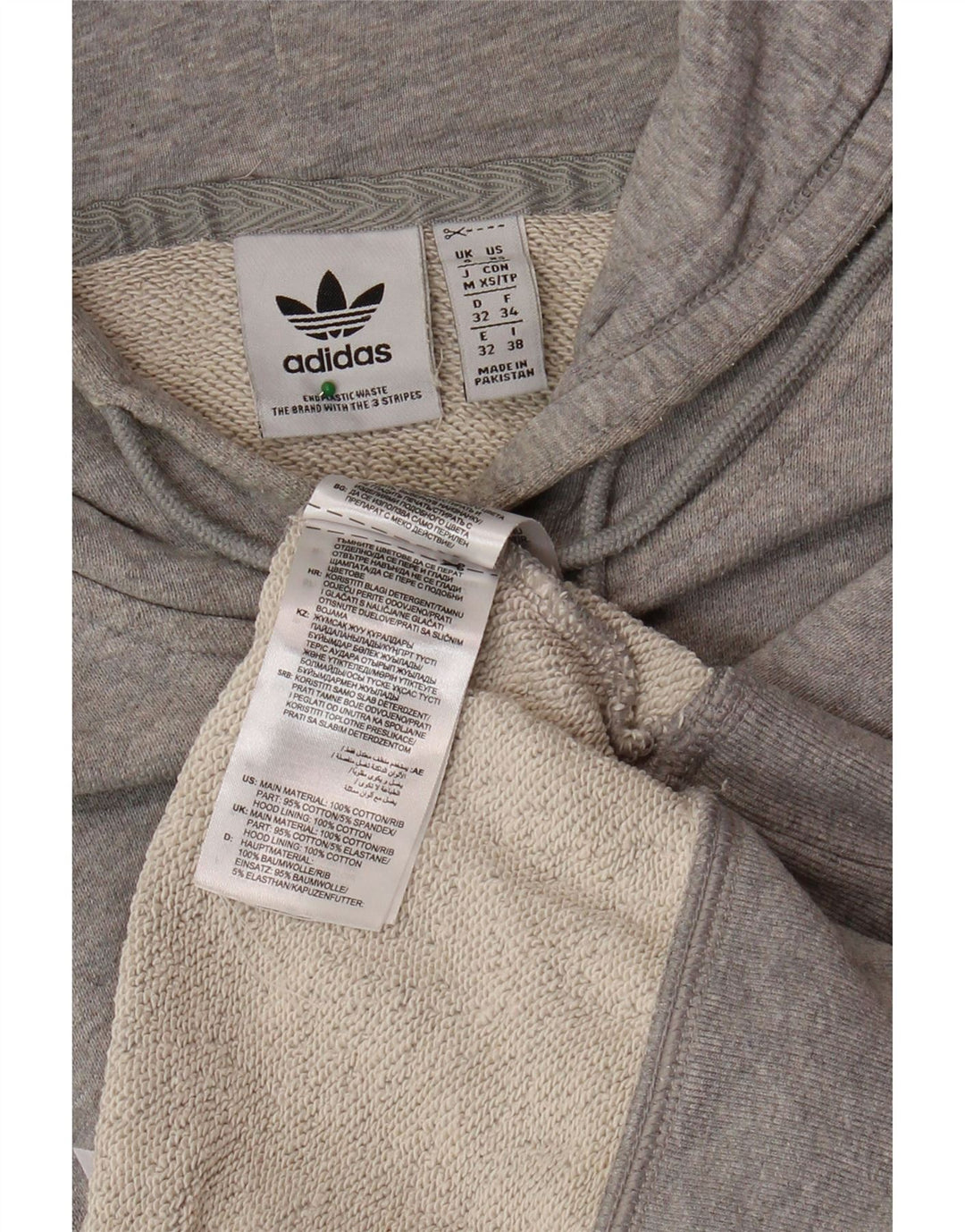 ADIDAS Pull à capuche graphique surdimensionné pour femme UK 6 XS Gris Coton