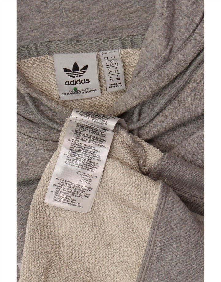 ADIDAS Pull à capuche graphique surdimensionné pour femme UK 6 XS Gris Coton