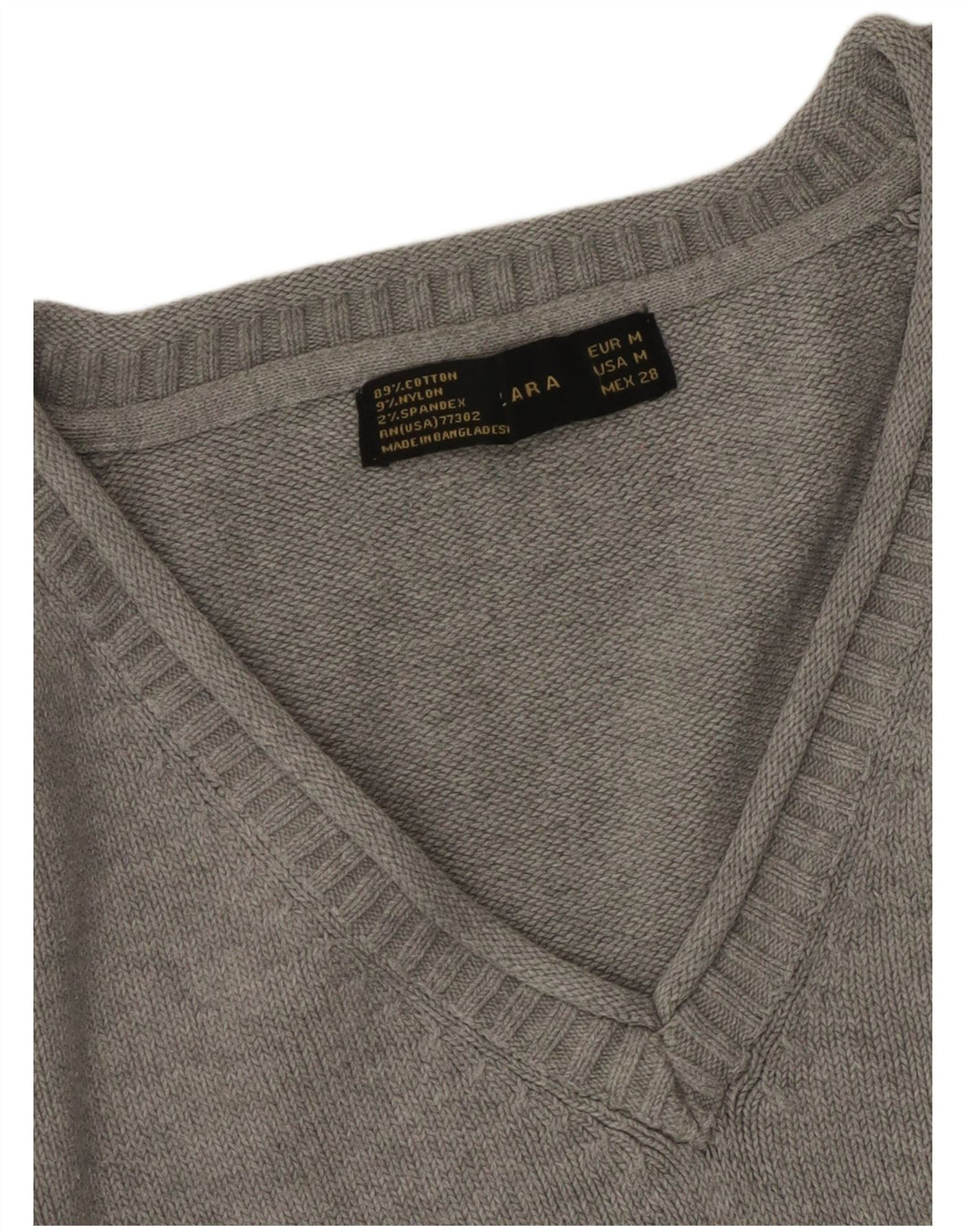ZARA Pull col en V pour femme UK 12 Gris moyen Coton