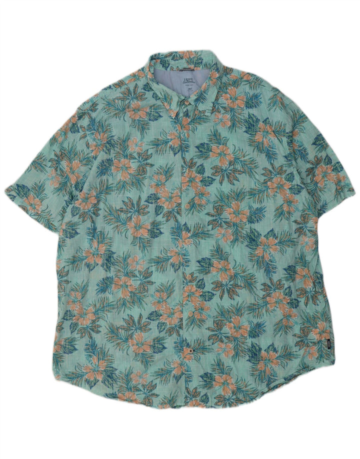 IZOD Chemise à manches courtes pour homme 2XL en coton floral turquoise