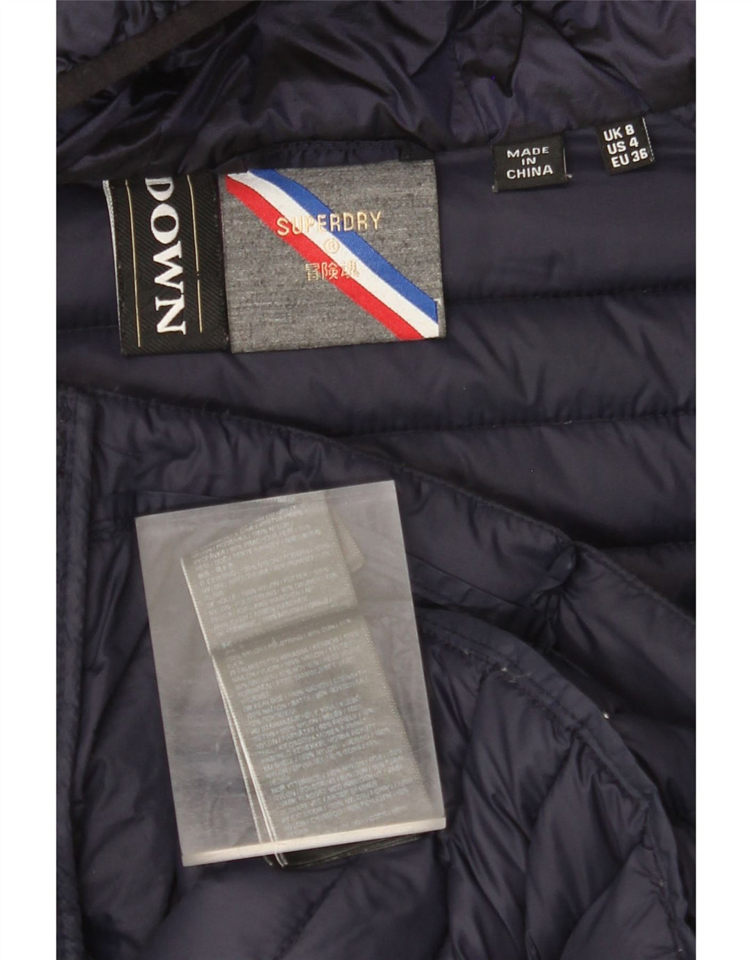 SUPERDRY Veste matelassée à capuche pour femme UK 8 Small Bleu Marine Nylon