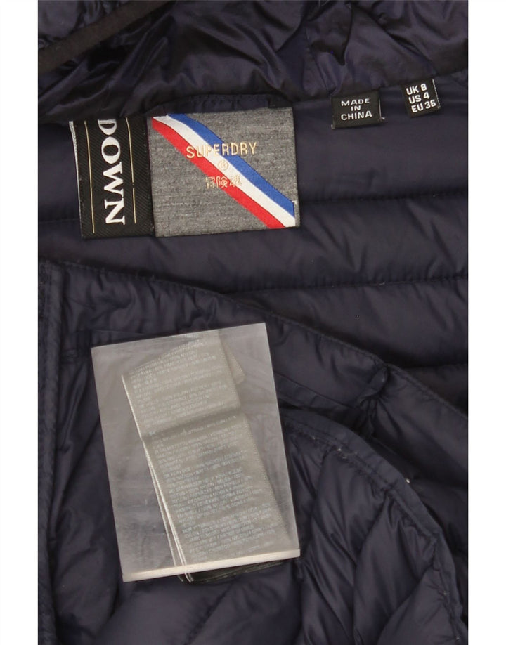 SUPERDRY Veste matelassée à capuche pour femme UK 8 Small Bleu Marine Nylon