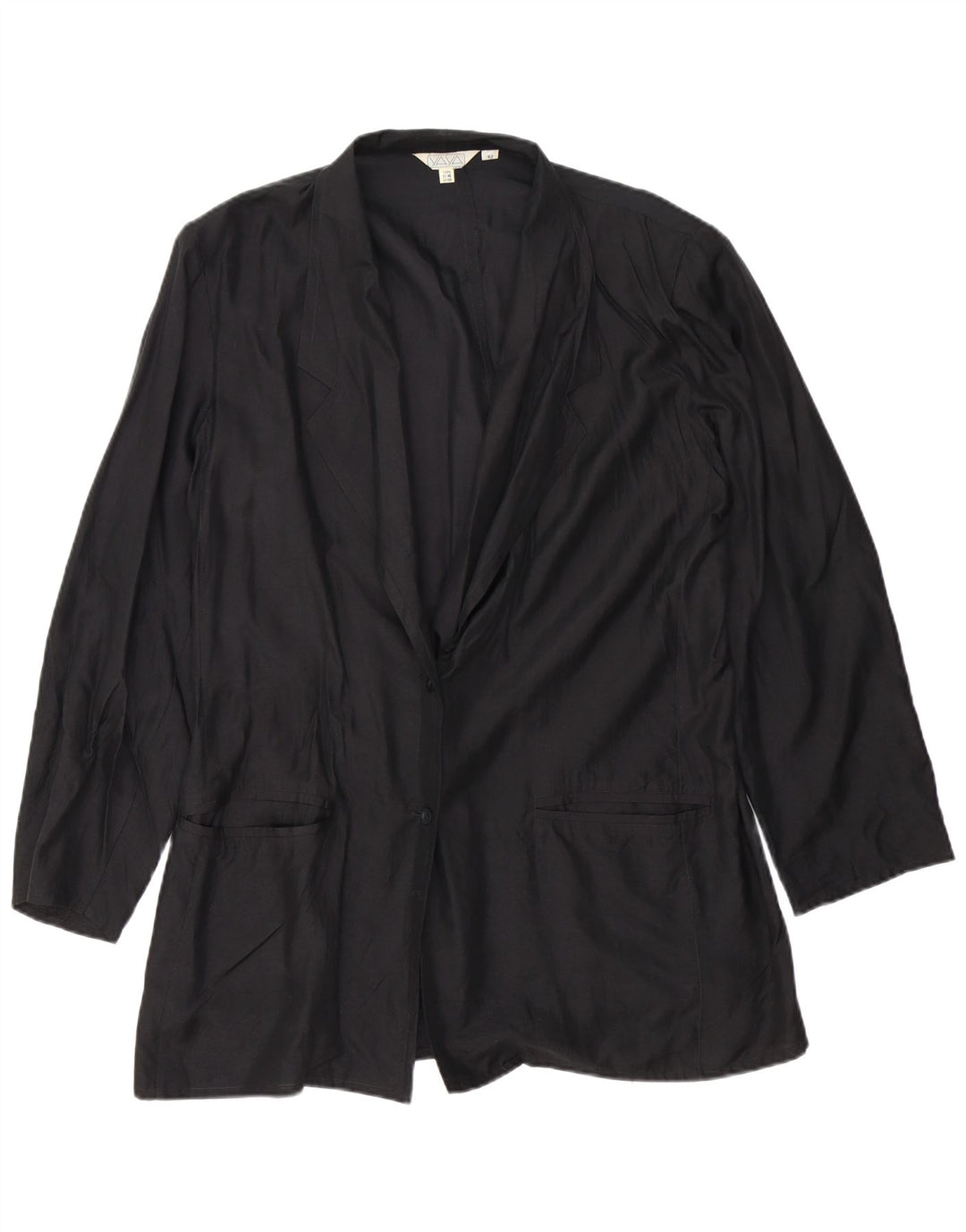VINTAGE Femme 2 Bouton Blazer Veste EU 42 Grande Soie Noire