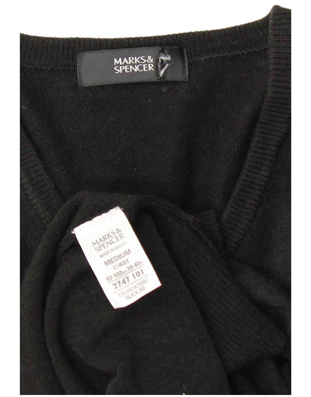 MARKS & SPENCER Pull Col V Homme Noir Moyen Acrylique