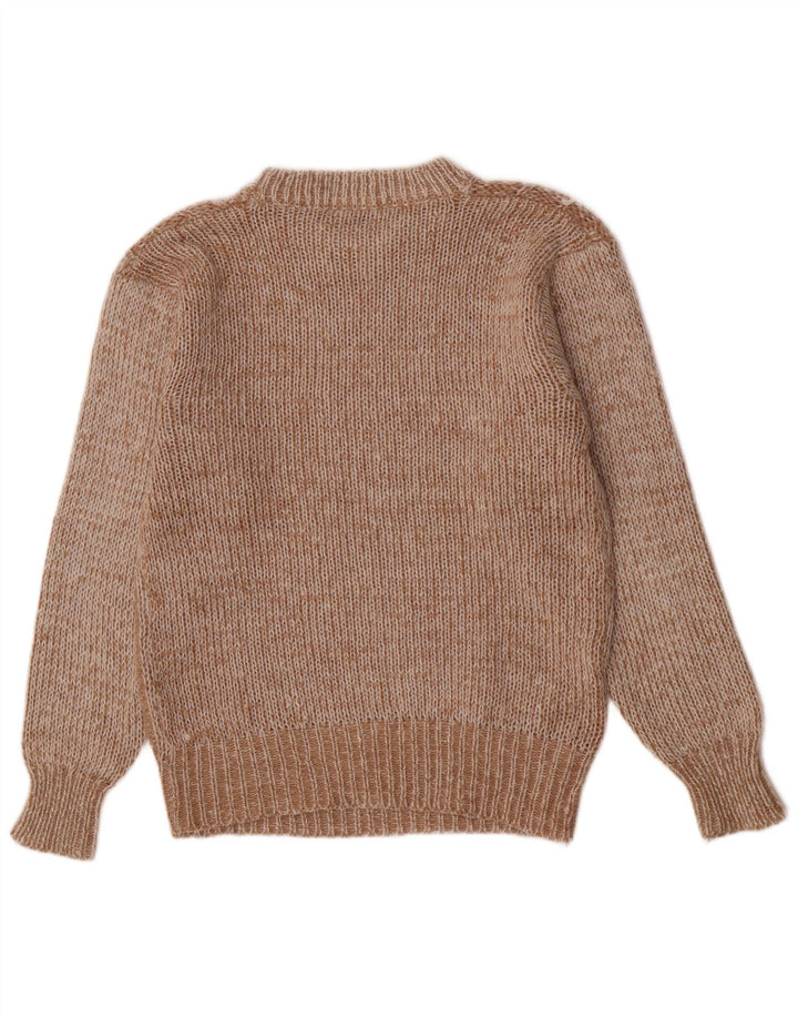 vintage Mens Regular Fit Crew Neck Jumper Pull Moyen Brun Géométrique