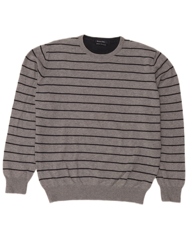 Massimo Dutti Pull à col rond pour homme en coton rayé gris Large