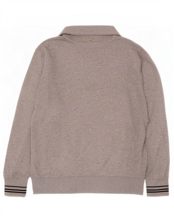 Hugo Boss Hommes Zip Neck Sweatshirt Jumper Petit Gris Moucheté Coton