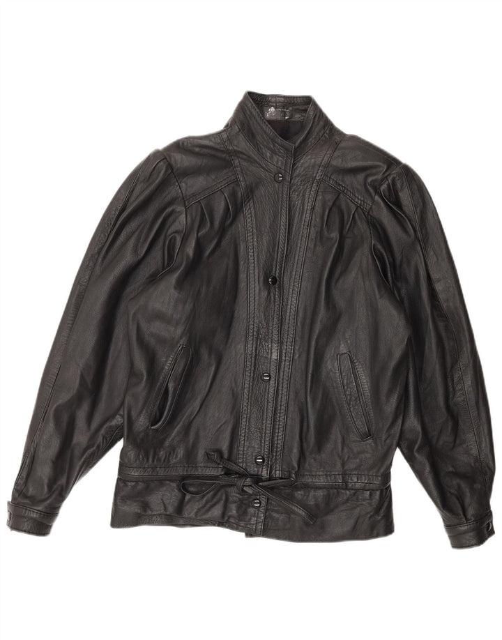 Veste en cuir femme vintage UK 14 Cuir noir moyen