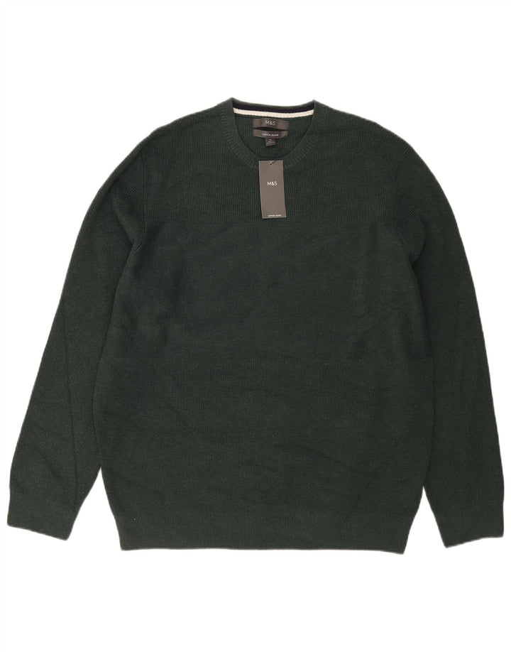 Marks & Spencer Pull à col rond pour homme XL Vert Polyester