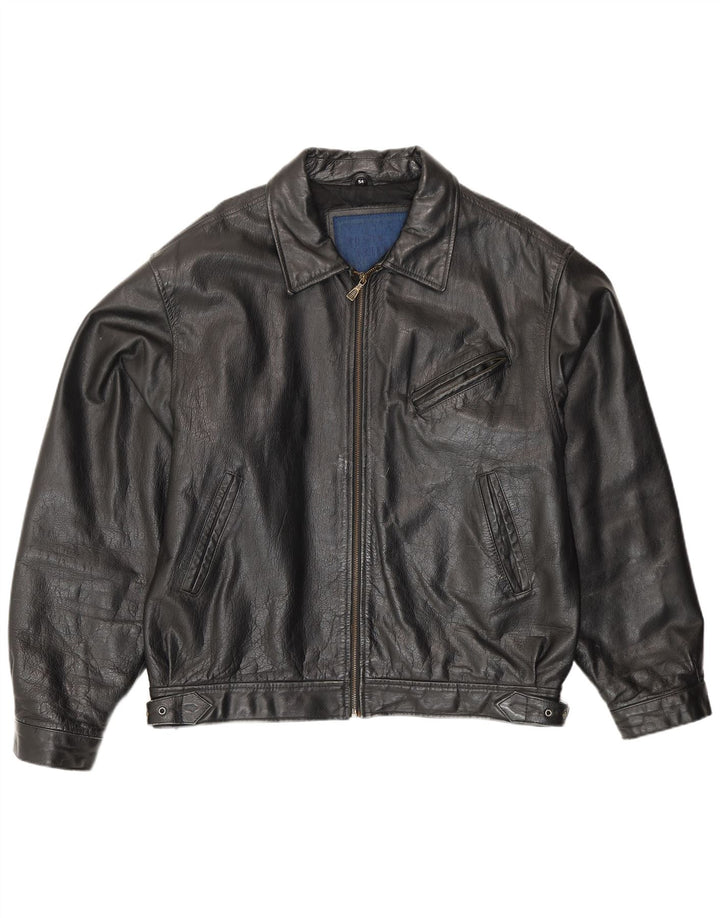 veste en cuir bomber homme vintage IT 54 2XL cuir noir