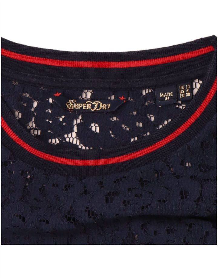 Superdry Haut graphique surdimensionné à manches longues pour femme UK 10 Small Bleu marine