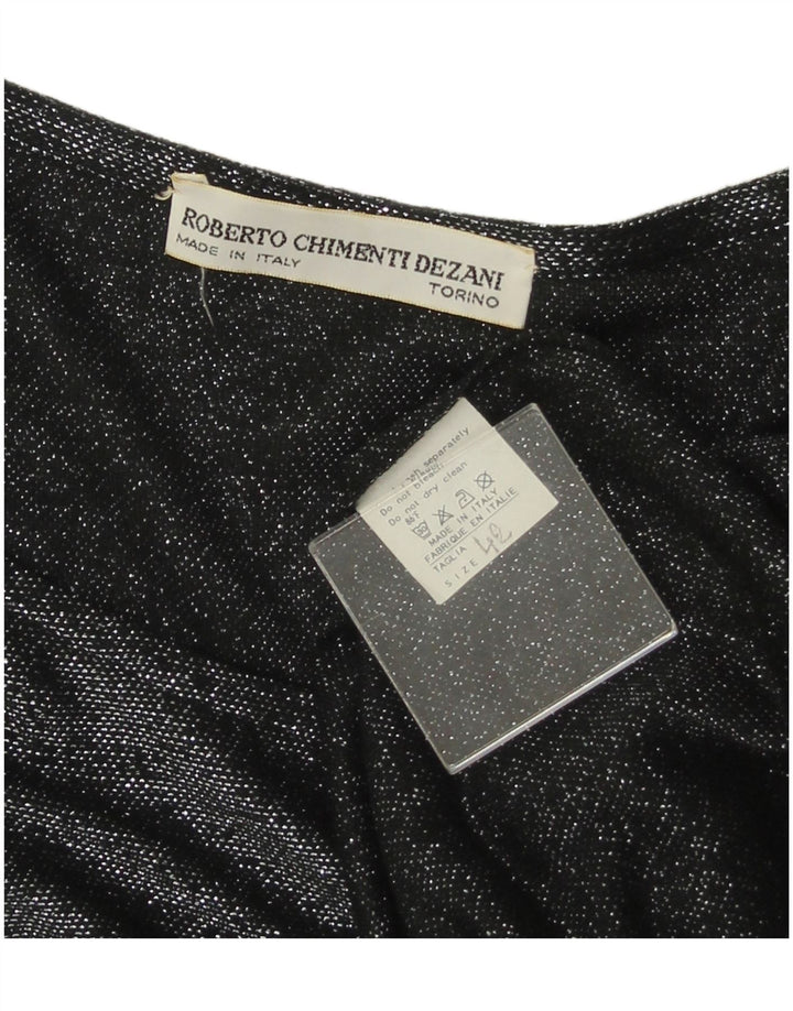 VINTAGE Chemisier à manches longues pour femme IT 42 Viscose florale noire moyenne