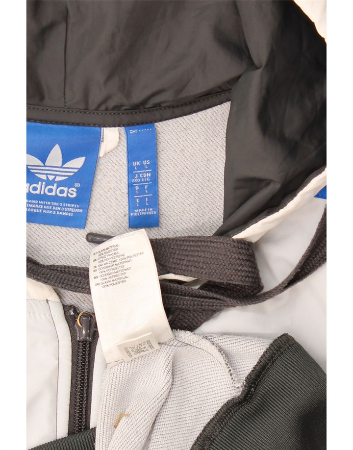 ADIDAS Pull à capuche zippé sans manches pour hommes, grand polyester color block gris