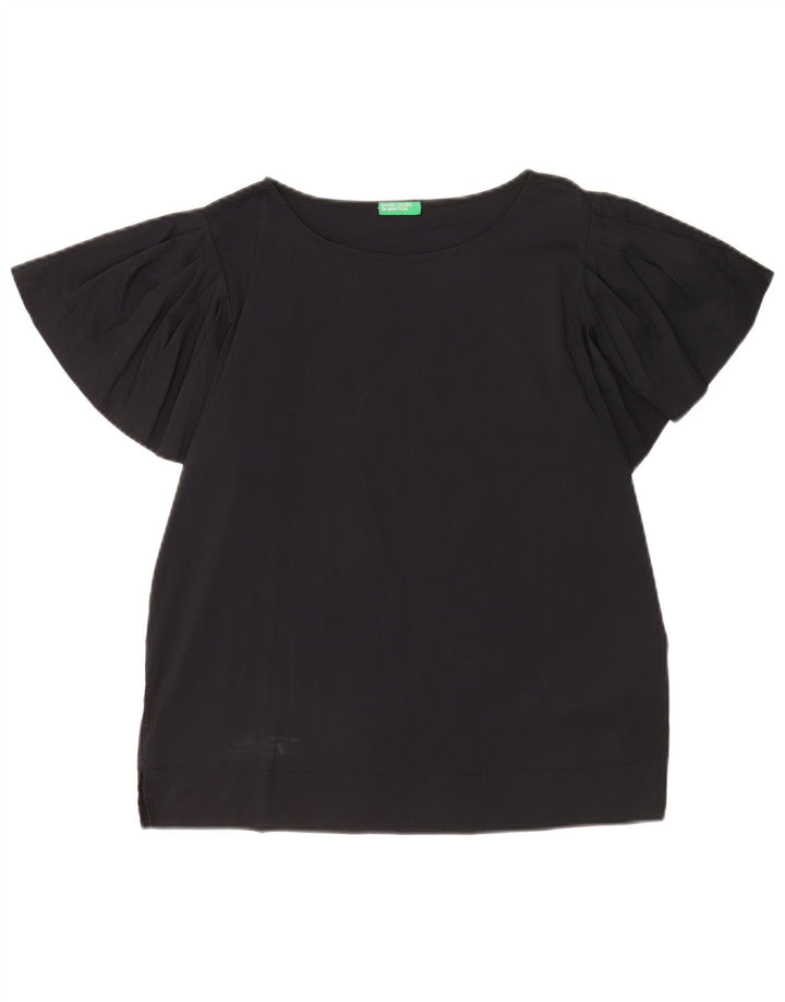 Benetton Haut Chemisier Oversize Femme UK 10 Petit Coton Noir