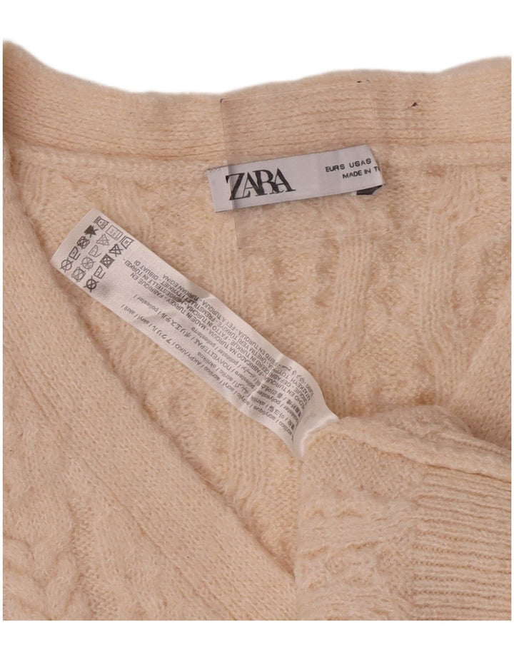 Zara Womens Oversize Crop Cardigan Sweater UK 10 Petit Acrylique Beige