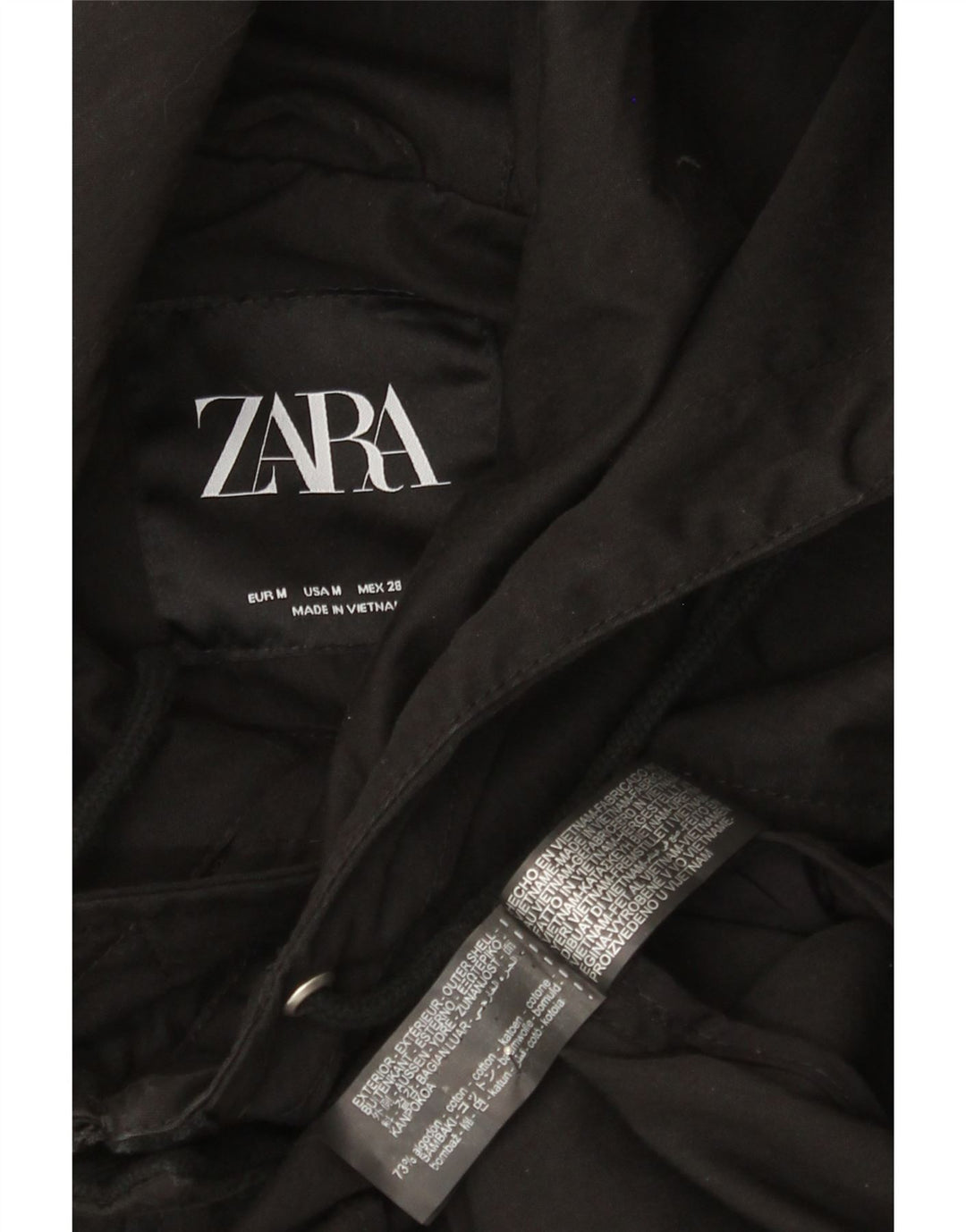 Zara Veste coupe-vent surdimensionnée à capuche pour femme UK 14 en coton noir moyen