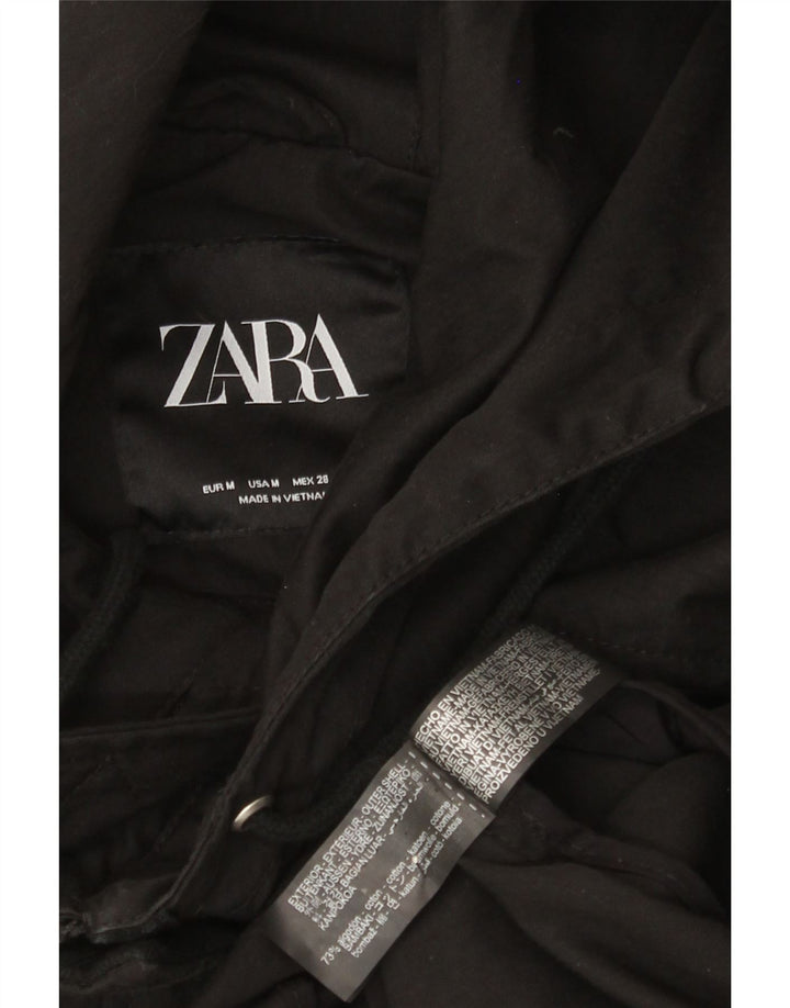 Zara Veste coupe-vent surdimensionnée à capuche pour femme UK 14 en coton noir moyen